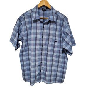 Patagonia Shirt Adult Medium Blue Plaid Button Up Short Sleeve Hike Camp Mens